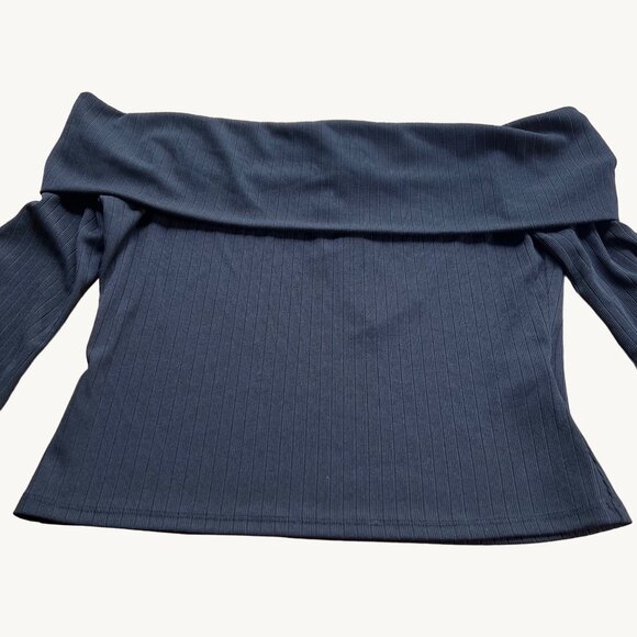 Lovers + Friends Size L NEW Black Fletcher Off Shoulder Bell Sleeve Ribbed Top - Picture 2 of 15